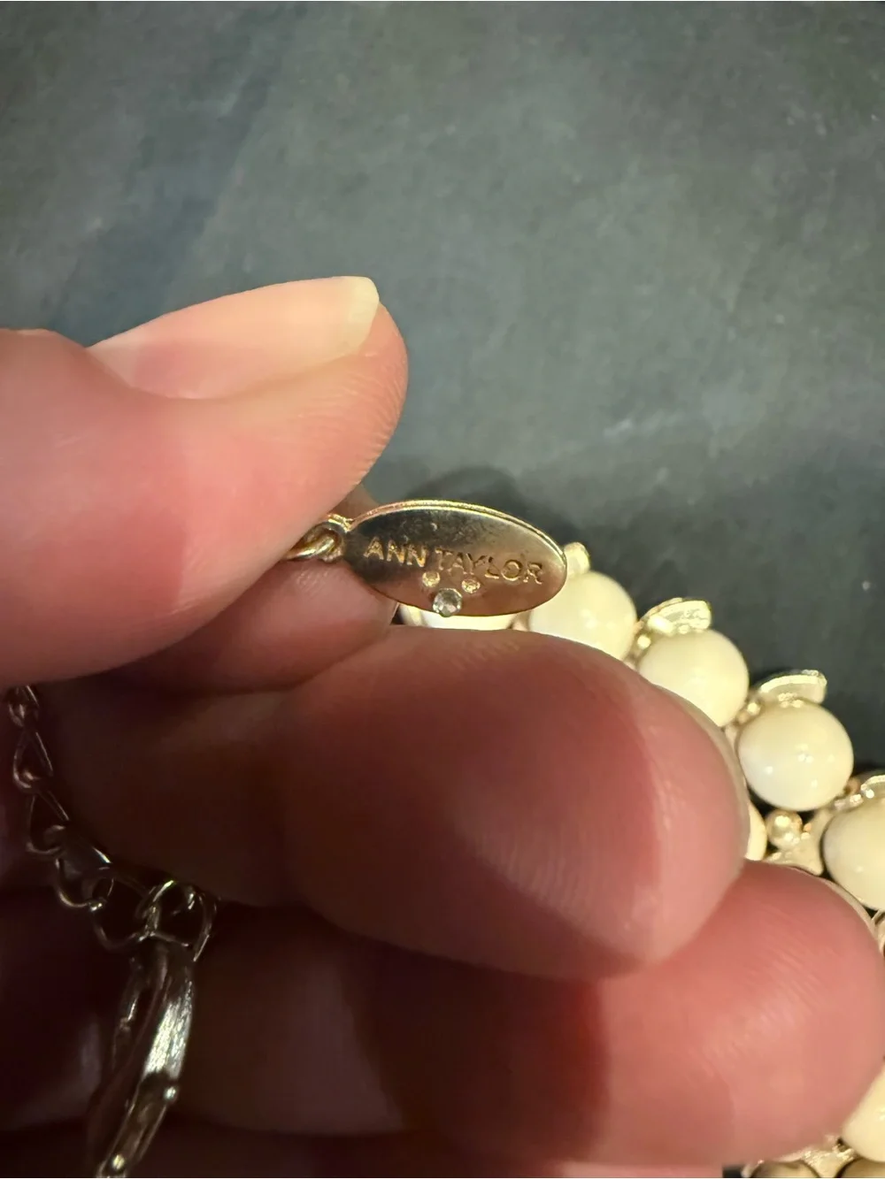 Vintage Ann Taylor Ivory and Gold Toned Bib Collar Necklace
